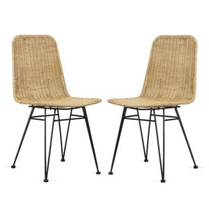Puqi Natural Rattan Dining Chairs In Pair