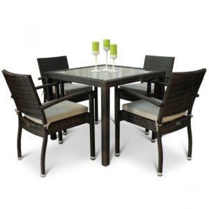 Arlo Rattan Dining Table Square And 4 Arlo Side Chairs