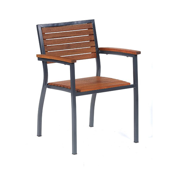 Dylan Hardwood Arm Chair In Brown With Dark Grey Metal Frame
