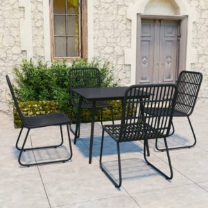 Laredo Small Rattan And Glass 5 Piece Dining Set In Black