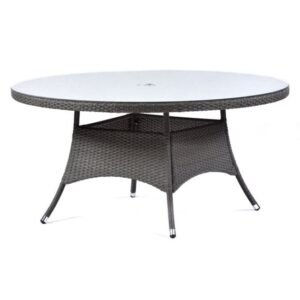Onyx Rattan Large Round Dining Table With Glass Top In Dark Grey
