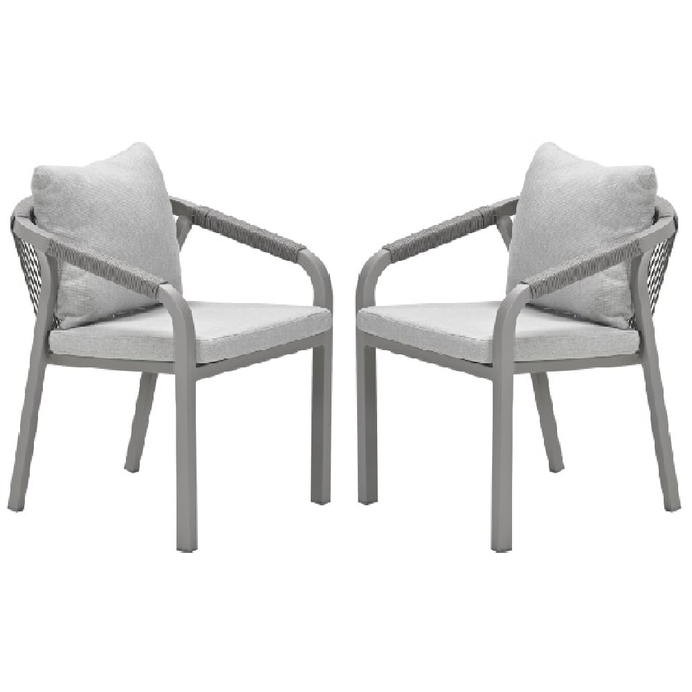 Marietta Taupe Aluminium Dining Chairs With Cushion In Pair