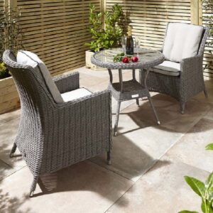 Peebles Glass Top Garden Bistro Set With Cushion In Natural