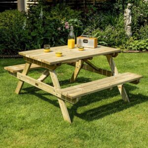 Zox Wooden Garden Rectangular 4 Seater Picnic Table In Natural