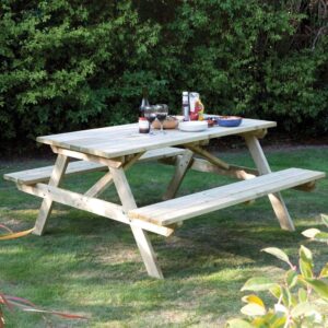 Zox Wooden Garden Rectangular 6 Seater Picnic Table In Natural