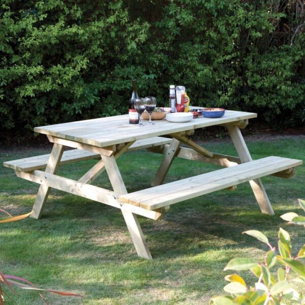 Zox Wooden Garden Rectangular 6 Seater Picnic Table In Natural
