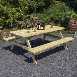 Zox Wooden Garden Rectangular 8 Seater Picnic Table In Natural