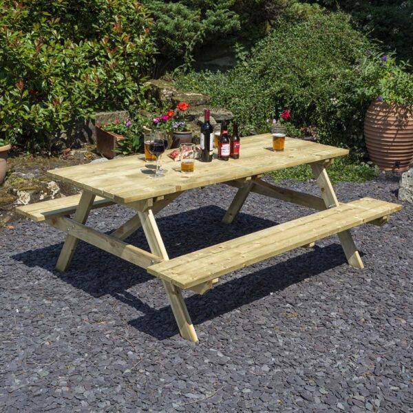 Zox Wooden Garden Rectangular 8 Seater Picnic Table In Natural