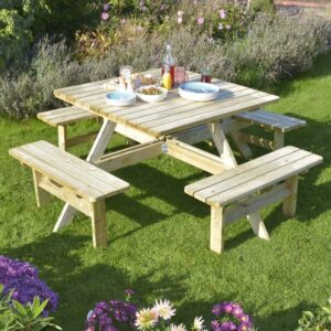 Zox Wooden Garden Square 8 Seater Picnic Table In Natural