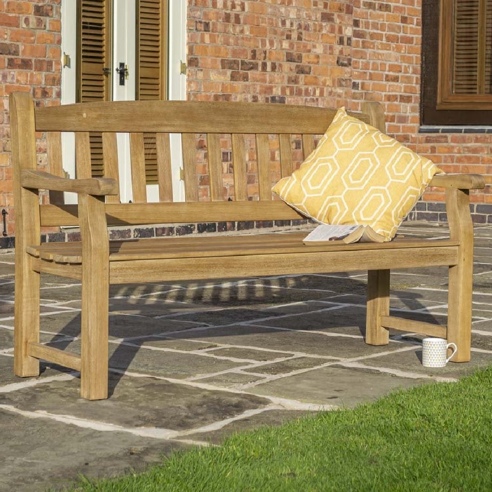 Taplow Wooden Garden 3 Seater Bench In Natural - OutDoorFurnitureTables.com