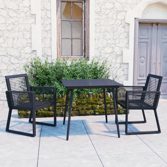 Santiago Small PVC Rattan 3 Piece Outdoor Dining Set In Black