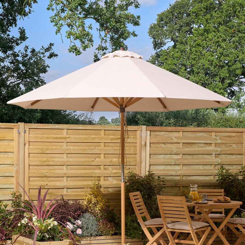 Serenity Polyester Fabric 2.5m Parasol with Wooden Pole in Natural