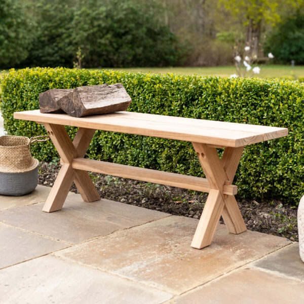 Towson Wooden Garden Backless Seating Bench In Oak