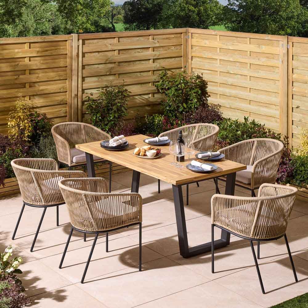 Aurum Wooden Garden 6 Seater Dining Set in Natural and Black
