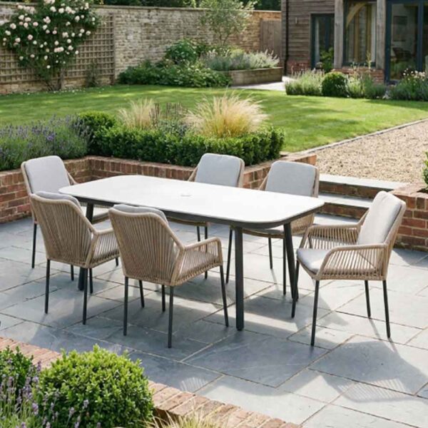 Monterey Aluminium Rectangular Outdoor 6 Seater Dining Set in Grey and Wheat
