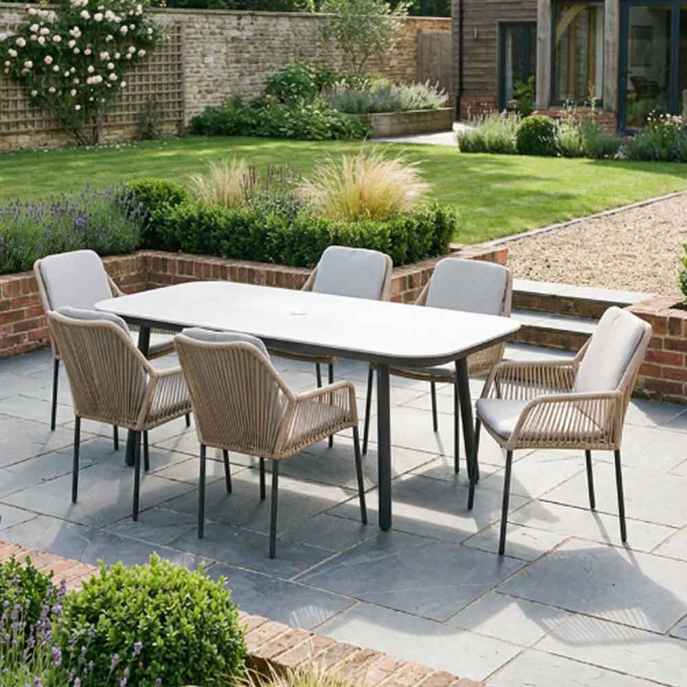 Monterey Aluminium Rectangular Outdoor 6 Seater Dining Set in Grey and Wheat