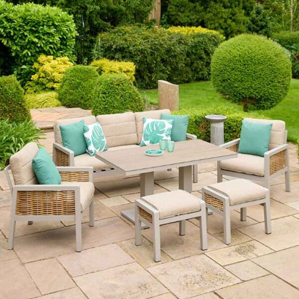 Orbit Aluminium Outdoor Lounge Dining Set with Adjustable Table in Beige