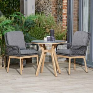 Piero Aluminium Garden Round Bistro Set in Charcoal Grey and Oak