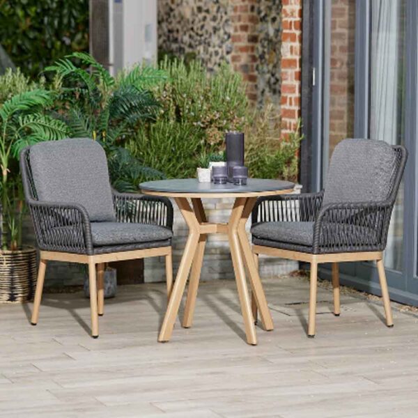 Piero Aluminium Garden Round Bistro Set in Charcoal Grey and Oak
