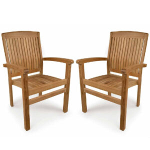 Pryor Teak Wooden Outdoor Arm Chairs In Pair