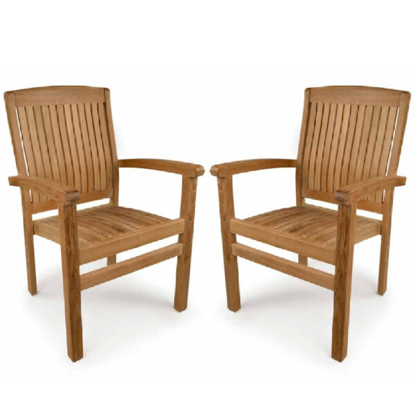 Pryor Teak Wooden Outdoor Arm Chairs In Pair