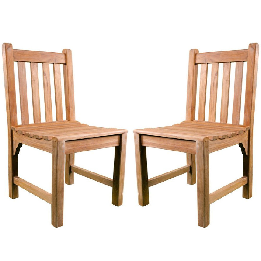 Sierra Teak Wooden Outdoor Side Chairs In Pair