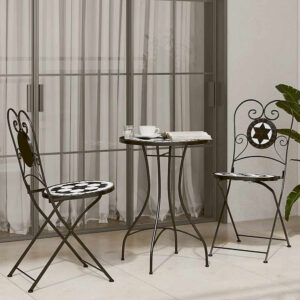 Etrix Garden Ceramic Top Bistro Set in Black and White