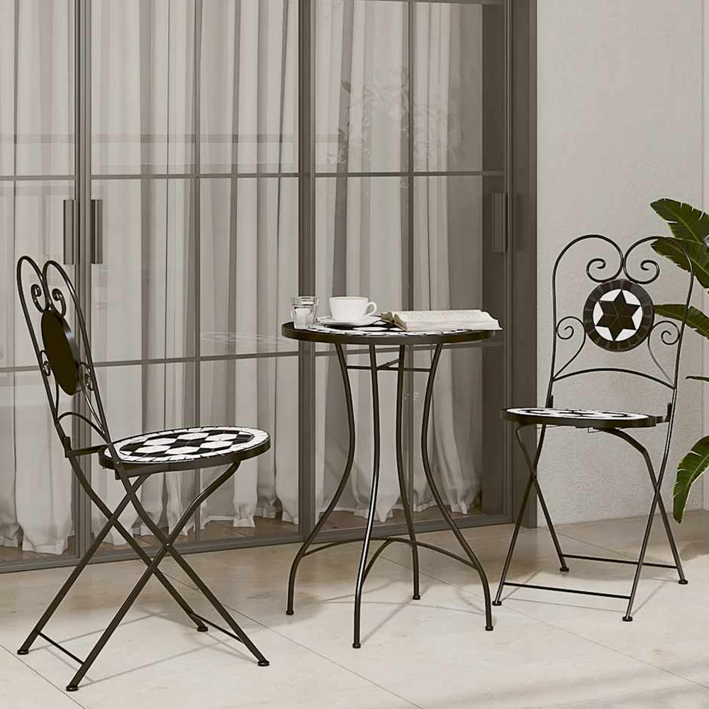 Etrix Garden Ceramic Top Bistro Set in Black and White