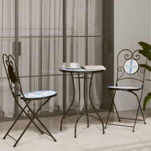 Etrix Garden Ceramic Top Bistro Set in Blue and White