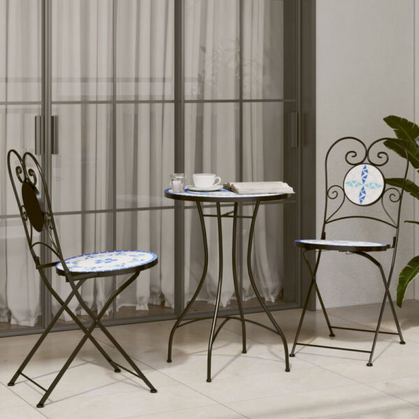 Etrix Garden Ceramic Top Bistro Set in Blue and White