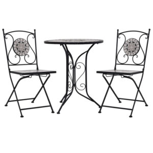 Lucca Ceramic Tile 3 Piece Mosaic Bistro Set In Grey