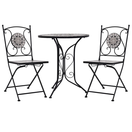 Lucca Ceramic Tile 3 Piece Mosaic Bistro Set In Grey
