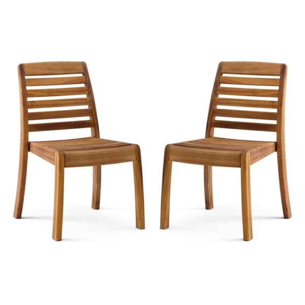 Ozone Outdoor Wooden Dining Chair Pair Without Arms in Natural