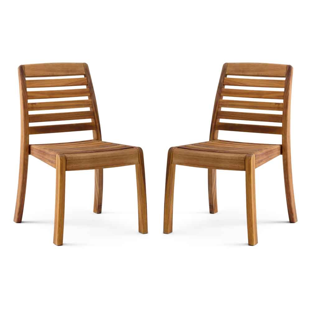 Ozone Outdoor Wooden Dining Chair Pair Without Arms in Natural