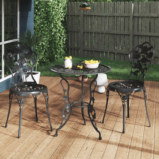 Brandi Cast Aluminium 3 Piece Bistro Set In Black
