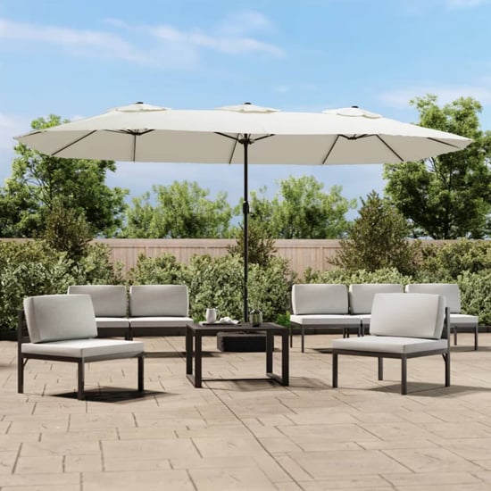 Fremont Double-Head Fabric Parasol In Sand White