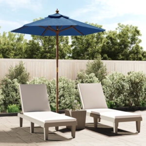 Nella Fabric Garden Parasol In Azure Blue With Wooden Pole