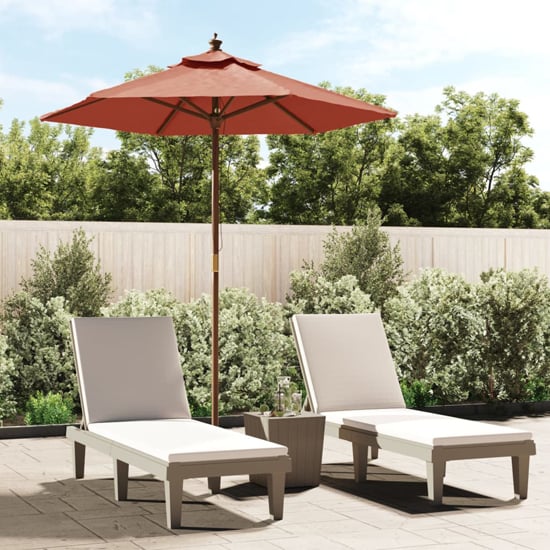 Nella Fabric Garden Parasol In Terracotta With Wooden Pole