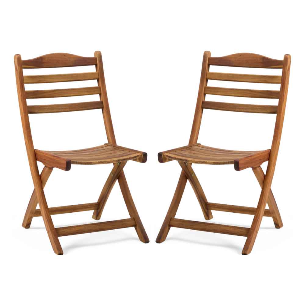 Ocevara Outdoor Wooden Dining Chair Pair without Arms in Golden Brown