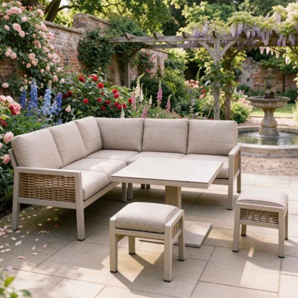 Orbit Aluminium Outdoor Compact Dining Set with Adjustable Table in Beige