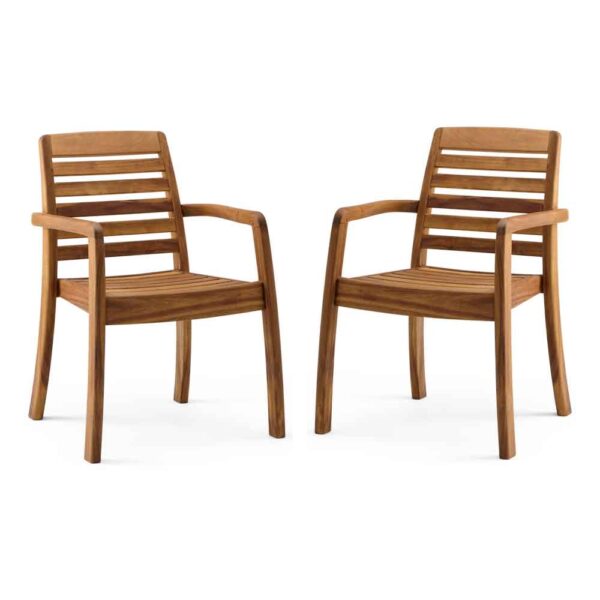 Ozone Outdoor Wooden Dining Chair Pair with Arms in Natural