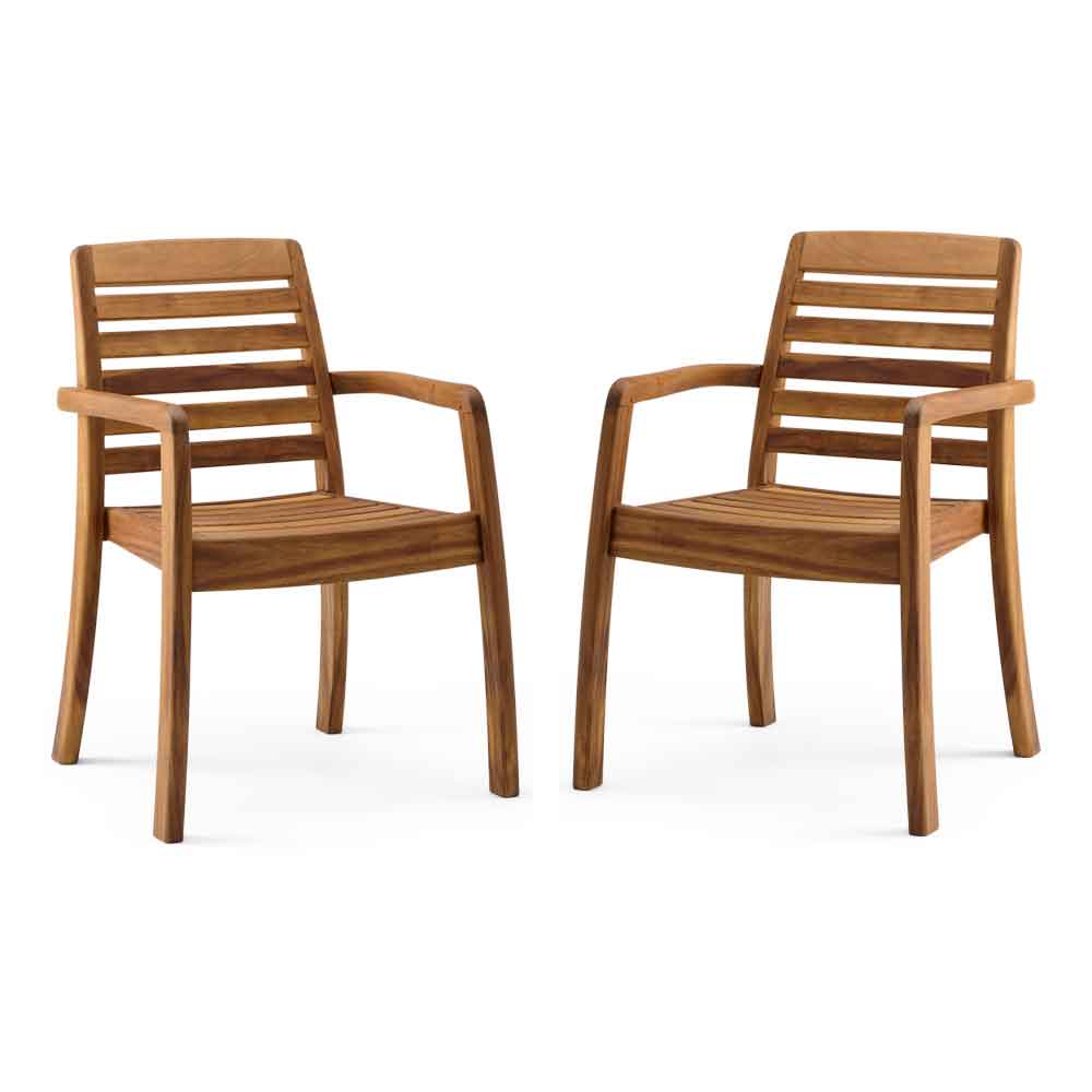 Ozone Outdoor Wooden Dining Chair Pair with Arms in Natural