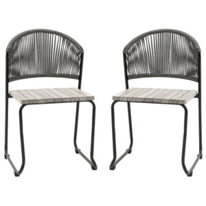 Tarkio Outdoor Grey Wooden Dining Chairs With Black Legs In Pair