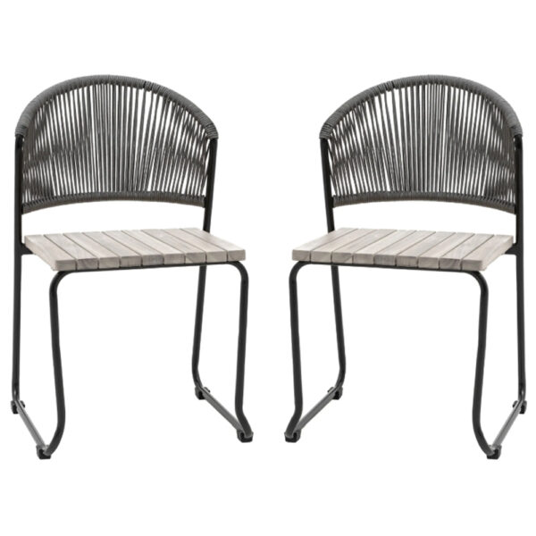Tarkio Outdoor Grey Wooden Dining Chairs With Black Legs In Pair