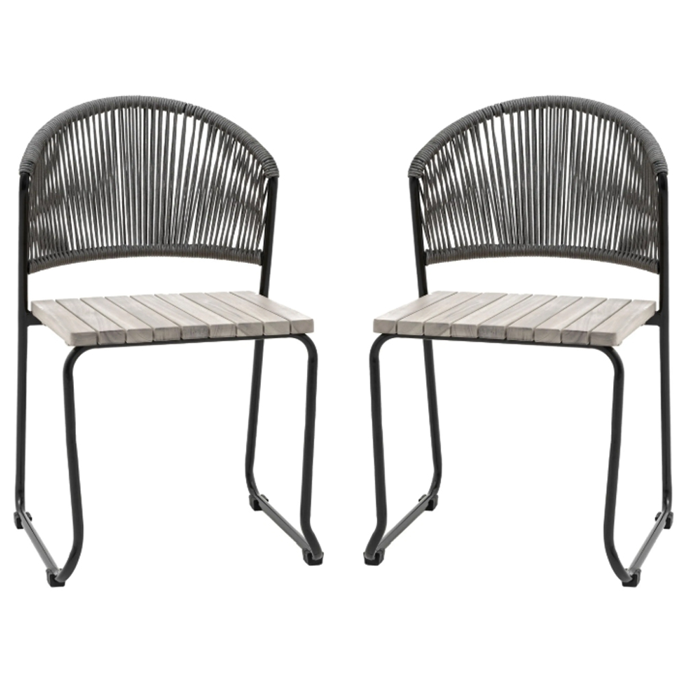Tarkio Outdoor Grey Wooden Dining Chairs With Black Legs In Pair