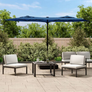 Aelia Fabric Double-Head Parasol In Azure Blue With LED Lights
