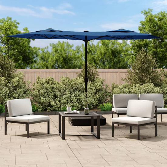 Aelia Fabric Double-Head Parasol In Azure Blue With LED Lights