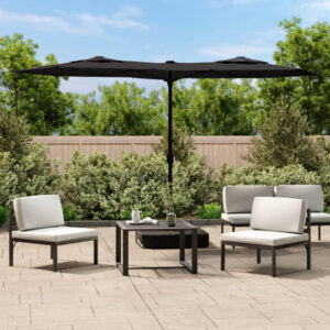 Aelia Fabric Double-Head Parasol In Black With LED Lights