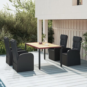 Sitka Poly Rattan 5 Piece Garden Dining Set Large In Black